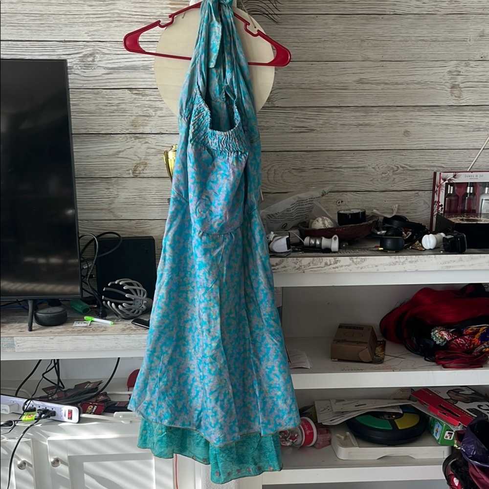Blue and Green Halter Dress